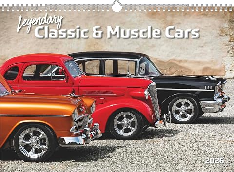 N Neumann - Legendary Classic & Muscle Cars 2026 – Wandkalender A3 (42x30 cm) mit 12 Monatsblättern, Spiralbindung & internationalem Kalendarium, Oldtimer- & Auto-Kalender für US-Muscle-Car-Fans