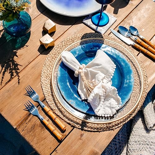 Miniatura 6 de Cambridge Silverware Set, Plastic Bamboo-Shaped Handle 20-Piece Flatware Set, 18/0 Stainless Steel, Service For 4, Dishwasher Safe, Knife Spoons and