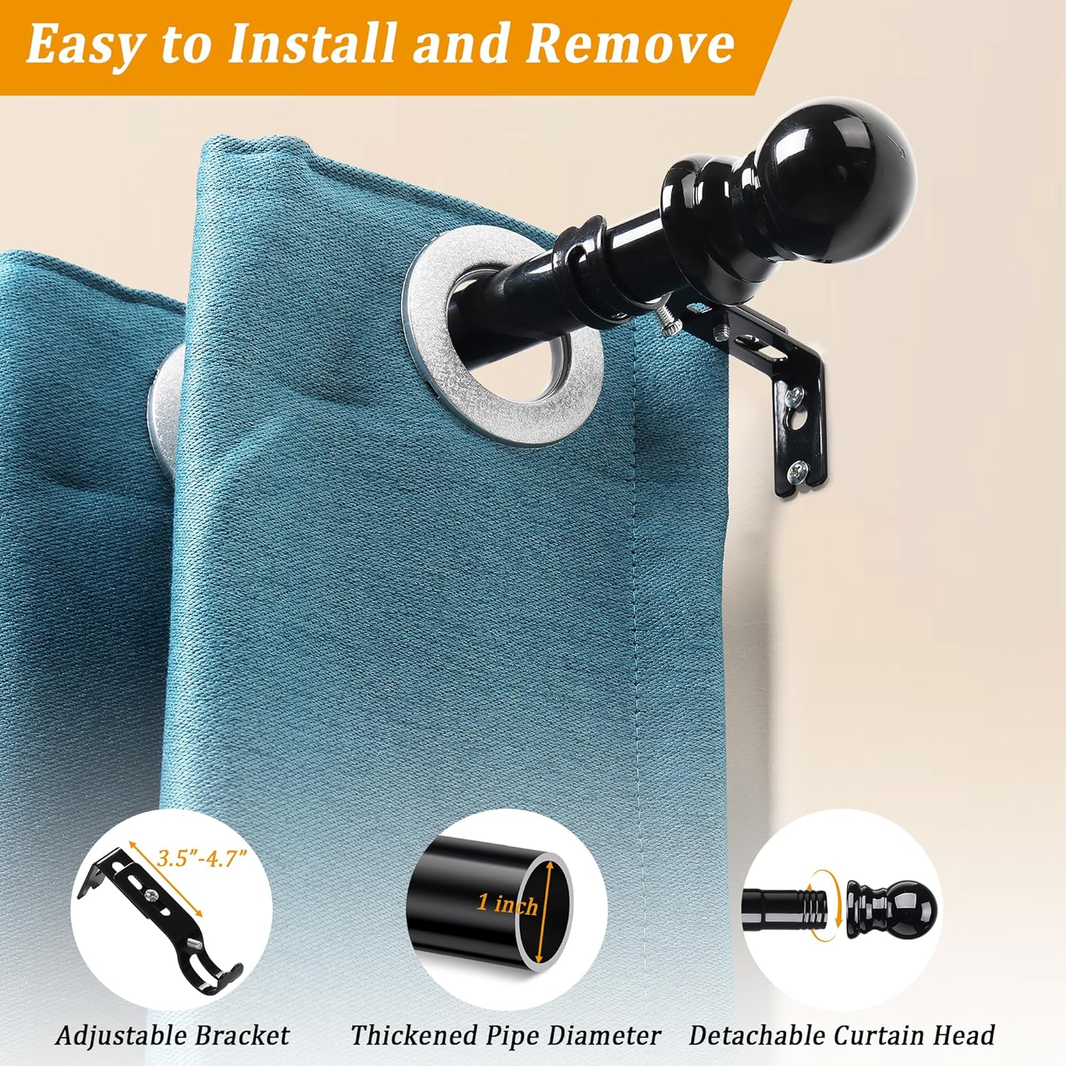 Corner Window Curtain Rods, L Shape Heavy Duty Curved Curtain Rods for Curtain Windows with Brackets, 30-136" Adjustable Curtain Rods for Bedroom, Living Room, Dinging Room, Black