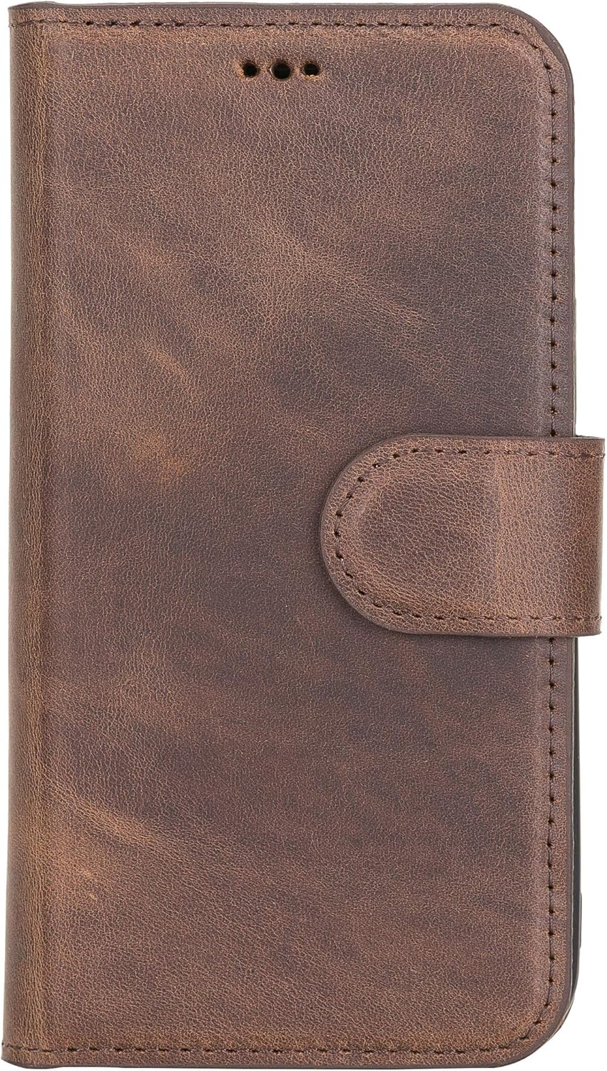 HARDISTON Genuine Leather Handmade Wallet Case Compatible with iPhone 12 Mini 5.4'' Detachable Magnetic Flip Cover with Card Holders - Horizontal Kickstand Edges (Brown)