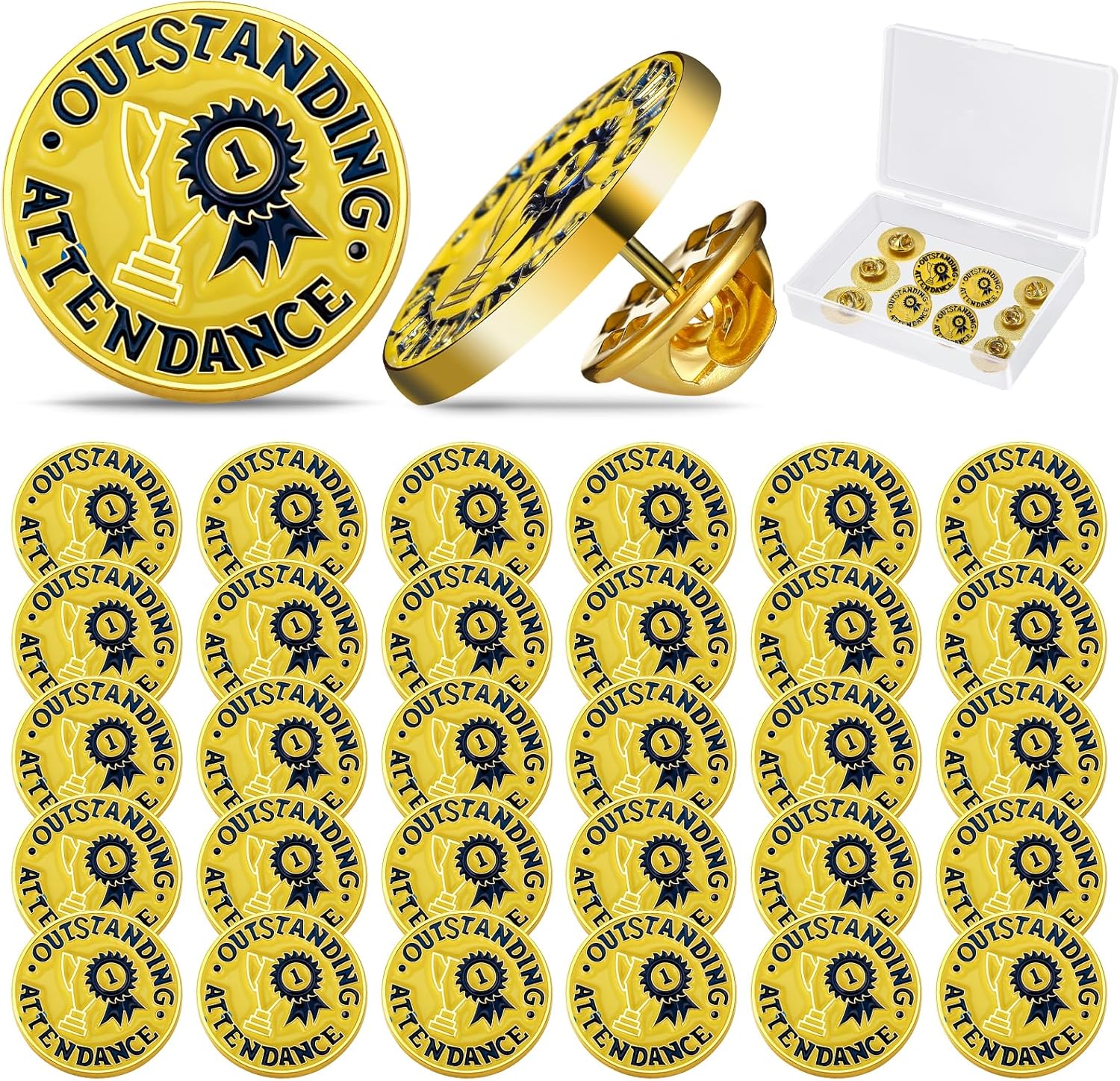 Kenning 30 Pack Outstanding Attendance Enamel Lapel Pins - 3/4 Inch Attendance Lapel Pin Award for Appreciation School Students, Teachers, Employees Supplies