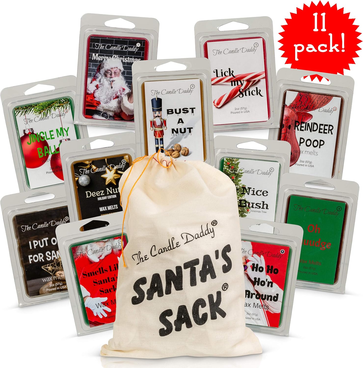 Santa's Sack - 11 Packs of Funny Scented Christmas Wax Melts in The Sack - Dirty Santa Gift