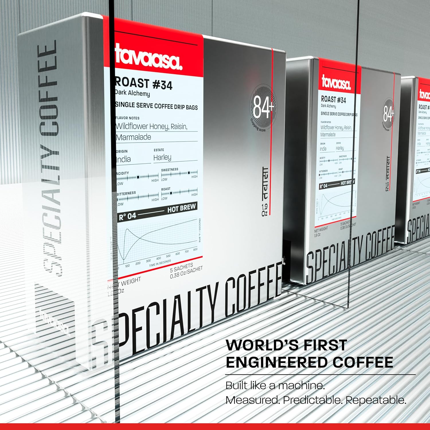 Tavaasa Engineered Specialty Coffee 30x11g Drip Bags | Roast #34, Dark Alchemy | 84+,Honey, Raisin & Marmalade | Single-Serve Pour Over | Nitrogen-Flushed Sachets | SO, 100% Arabica, Hot Brew, 330g