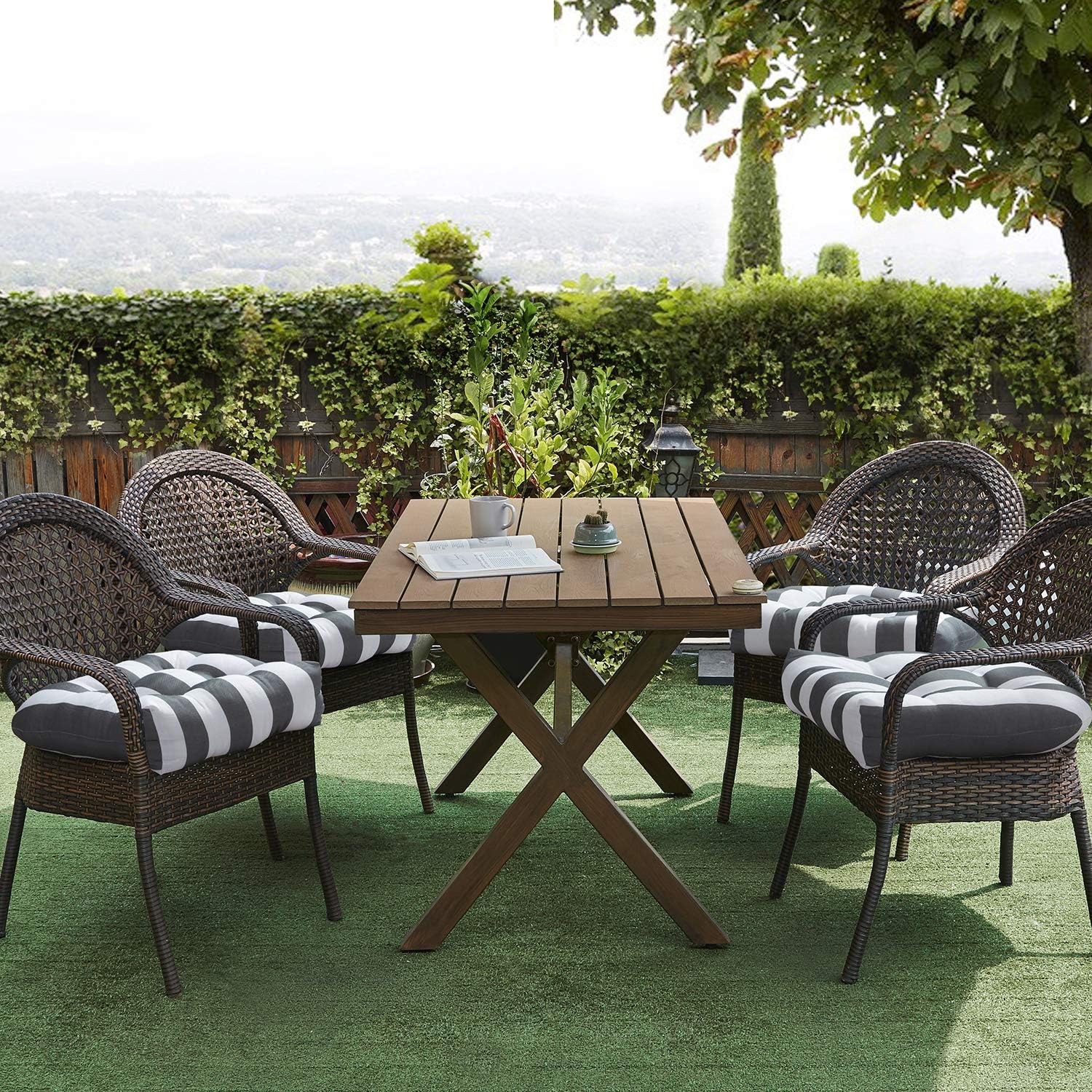 Sweet Home Collection Patio Cushions Outdoor Chair Pads Premium Comfortable Thick Fiber Fill Tufted 19" x 19" Seat Cover, 2 Count (Pack of 1), Havana Silver/White