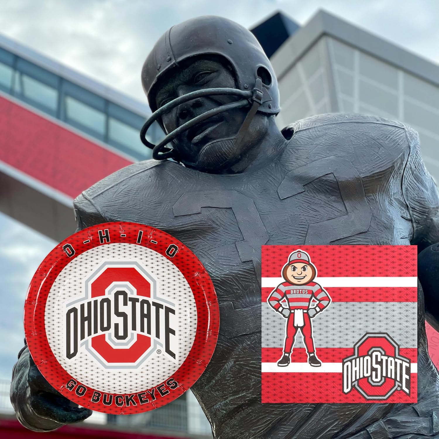 Havercamp Ohio State University Party for 16! Set includes 16 Appetizer Plates & 16 Party Napkins. Feature Brutus at your Buckeye Tailgate, Football Party, Birthday or University event (Pack of 2)