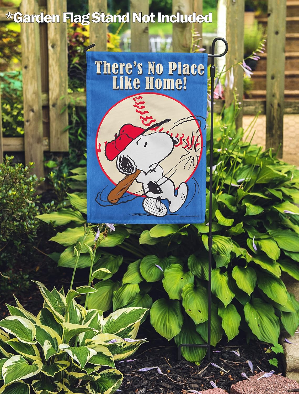 Flagology, PEANUTS No Place Like Home Baseball Snoopy – Garden Flag 12" x 18", Outdoor Flag, Exclusive Premium Fabric, Officially Licensed PEANUTS®, Baseball