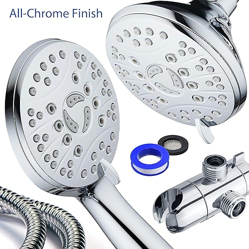 Miniatura 7 de AquaSpa Combo de lujo de 3 vías de alta presión de 48 modos  Cabezal de ducha doble lluvia y mano  Manguera de acero inoxidable extra larga de 6