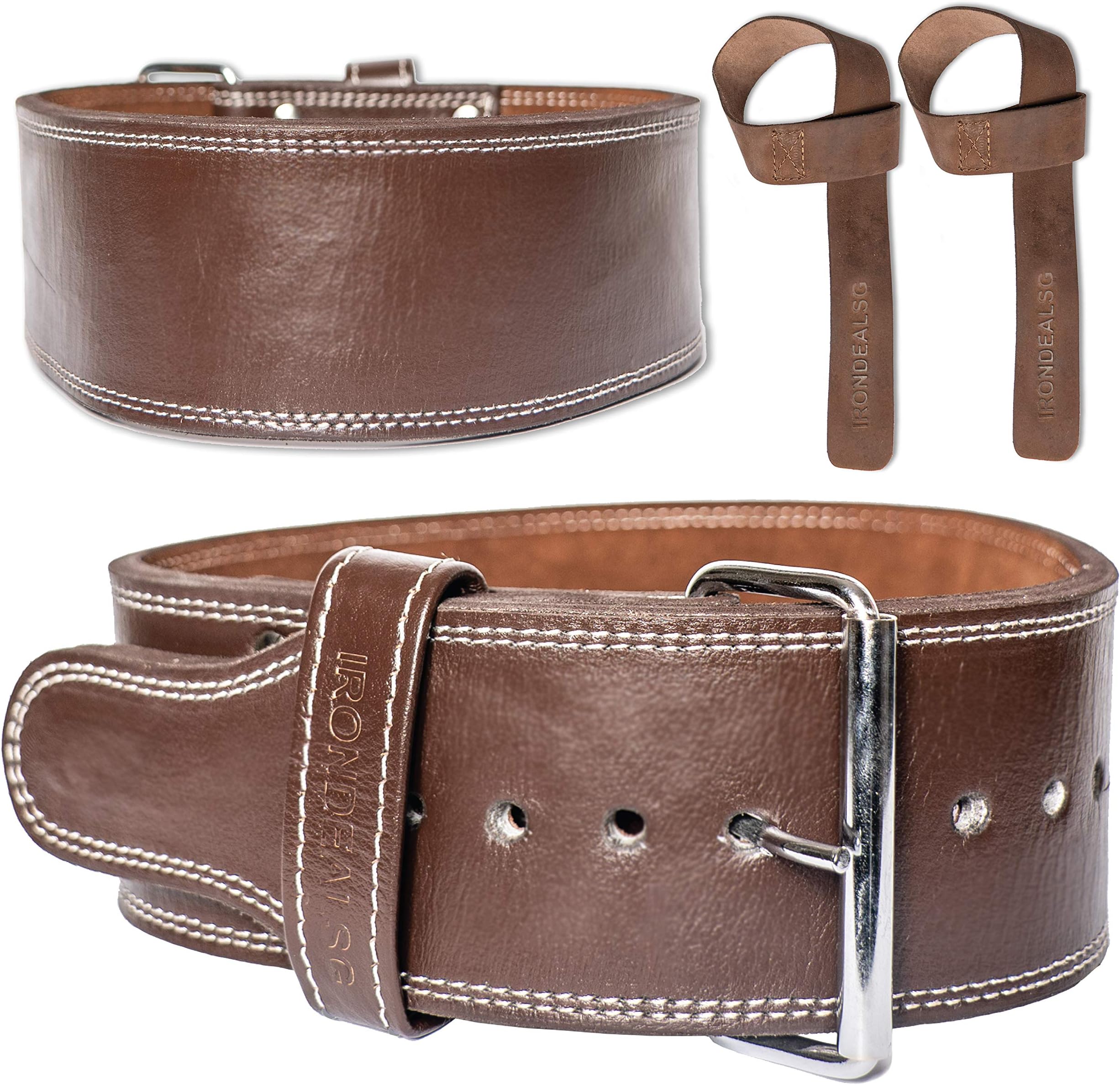 Irondealsg Weight Lifting Belt and Lifting Straps - 4 Inch Powerlifting Belt/Weightlifting Belts for Men and Women – Leather Lifting Belt, Deadlift and Squat Belt – HDuty Gym Training Workout Belt