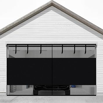 Sunolga 16x7 Ft Privacy Garage Door Screen for 2-Car Garage, Heavy Duty Magnetic Screen Door with Strong Magnets and Strapping Tapes, Hands-Free Mesh for Patio and Porch, Black
