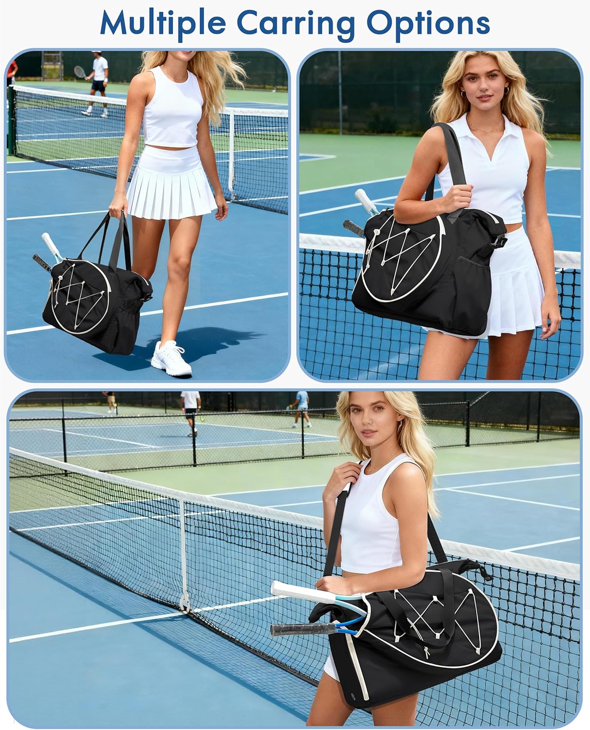 Tennis Travel Bag for Women with Exterior Drawstring Racket Pocket and Separate Shoe Compartment, Weekend Bags with Wet Pocket and Laptop Pocket - Image 5