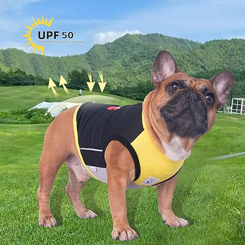 Miniatura 3 de iChoue Bulldog francés - Camiseta refrescante de verano para perros, chaleco de protección solar UV, sin mangas, elástica, pug inglés, amarillo,