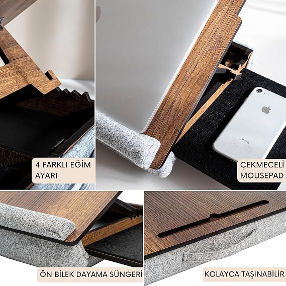 Vigo Wood - LS051 Minderli Eğim Ayarlanabilir Mousepadli Laptop Sehpası