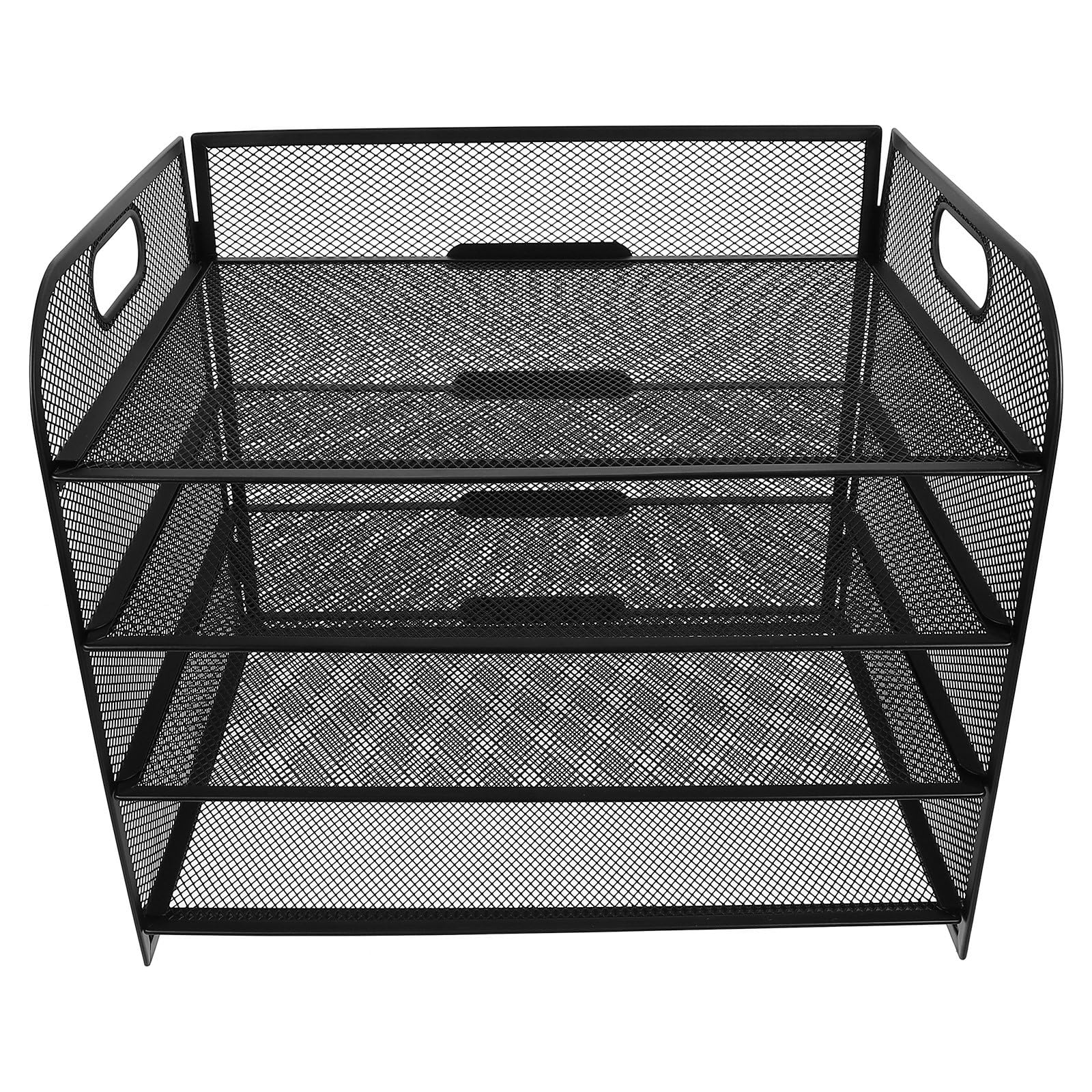CLISPEED 4livello Organizer da Scrivania Metallico con Maniglie Vassoio Portadocumenti Impilabile per Ufficio e Scuola Porta Cartelline e Riviste Nero Robusto e Facile da Montare
