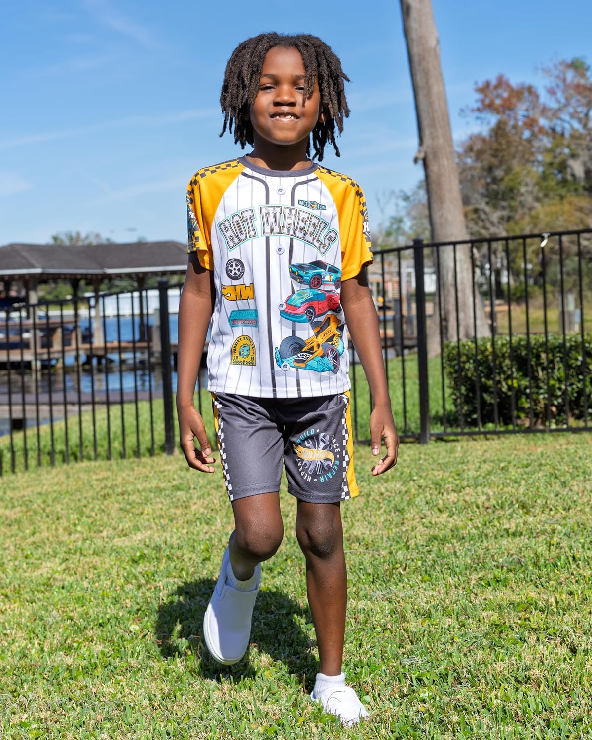 Hot Wheels Athletic Mesh Baseball Jersey T-Shirt and Shorts Outfit Set Toddler to Big Kid Sizes (2T - 10-12) - Image 2