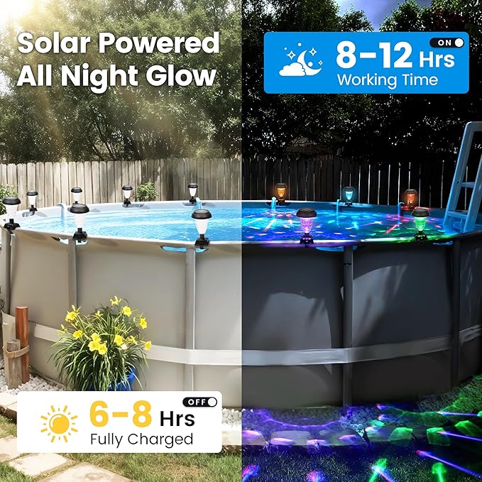 Luces Solares para Piscinas sobre Tierra, RGB Impermeable, 4 Unidades miniatura 8