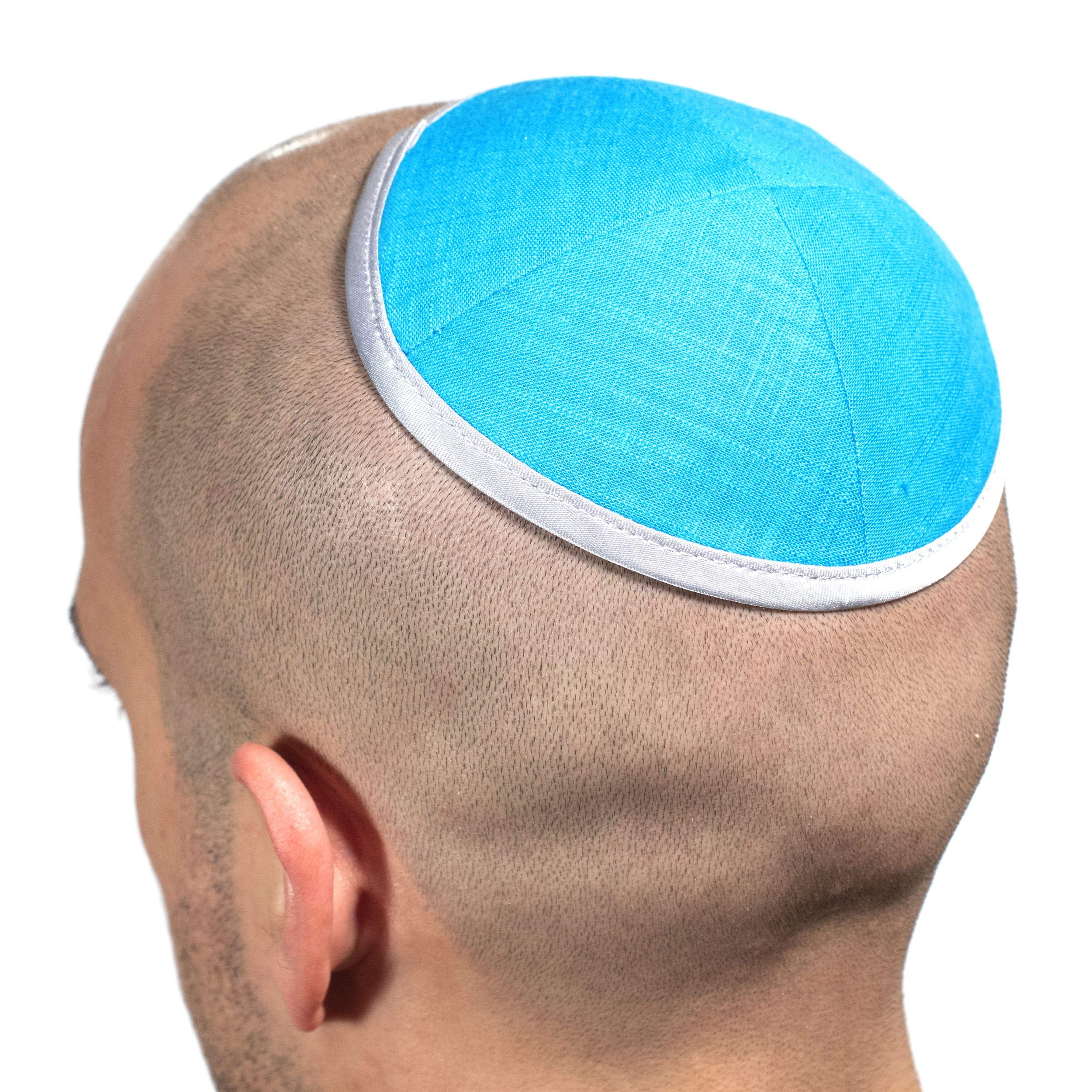 JL Kippha's Elegant Linen Turquoise Kippah Yarmulke Jewish Yamaka Kippa Israel Cap Judaica w/Clip, 17 cm - Image 2