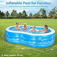 Vista 3 de Piscina Inflable, 102" x 63" x 27" Piscina Inflable Grande de Tamaño Completo con Asientos y Asas, Piscinas Extra Grandes Inflables Duraderas