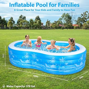 Inflatable Swimming Pool, 102 x 63 x27 Full-Sized Large Inflatable Pool with Seats Handles, Extra Large Blow Up Durable Thickened Pools for Outdoor, Garden, Backyard.