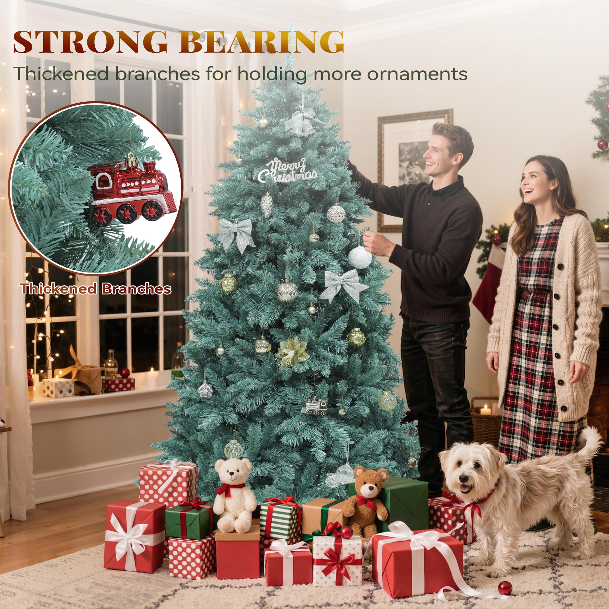 YITAHOME Sapin de Noël Artificiel en épicéa de 1,8 m avec éclairage, Branches rabattables, 880 Pointes et 450 lumières Blanches Chaudes