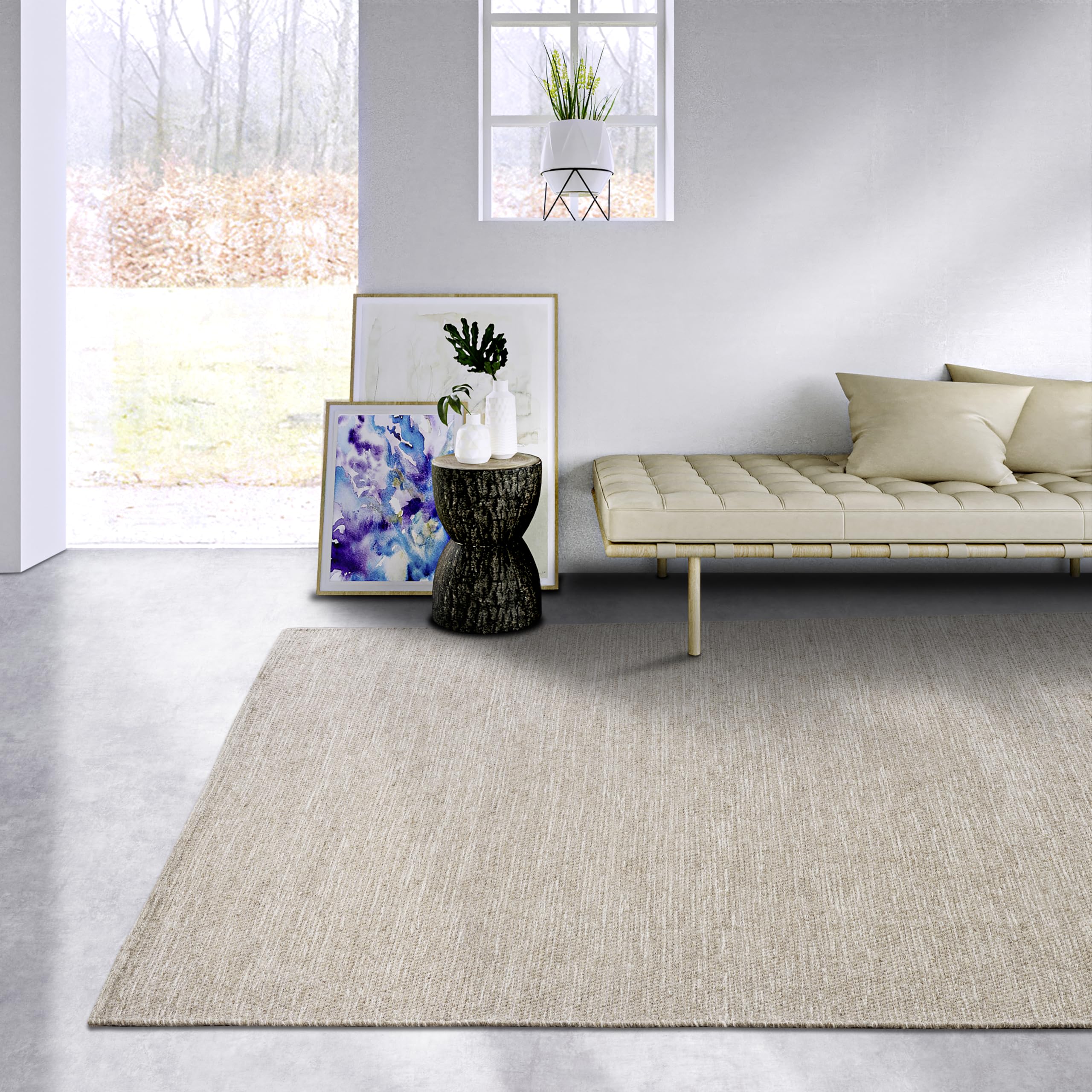 ation Pradesh Alfombra de Lana Natural, Tejida a Mano y respetuosa con el Medio Ambiente, para salón, Dormitorio, Comedor, Pasillo, Cocina, Lino Blanco, 120 x 170 cm