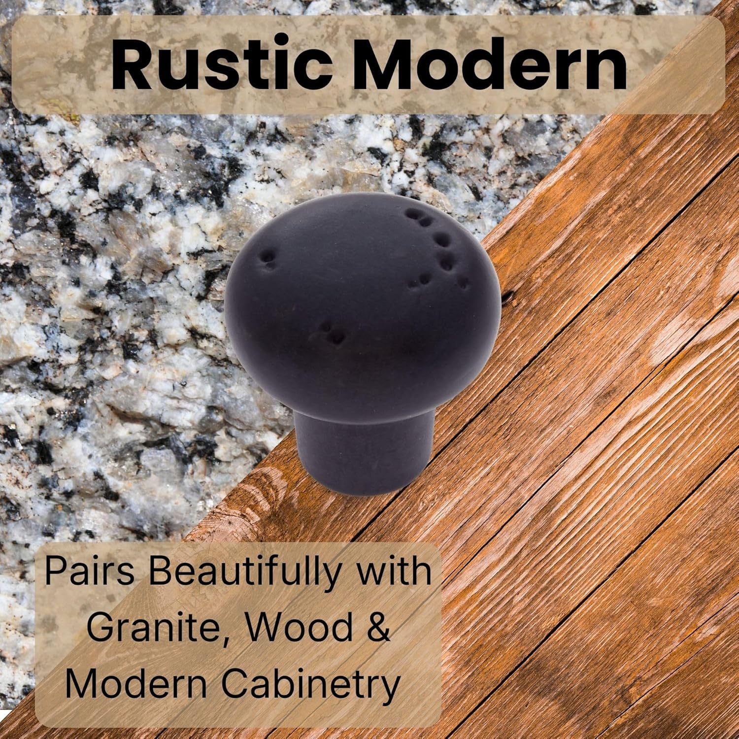 Bedrock Rustic Cabinet Knob Set, 5-Piece – 1.25" Rustic Bronze Round Knobs, Distressed Finish for Cabinets & Furniture