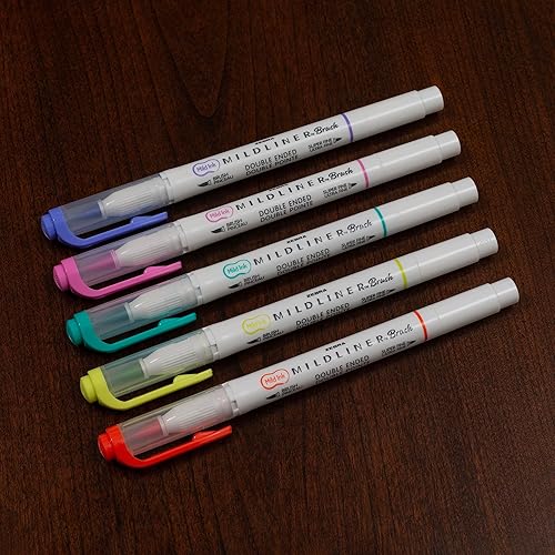 Miniatura 7 de Zebra Pen Mildliner 79405 - Bolígrafo de doble punta, colores surtidos de tinta refrescante, paquete de 5, multicolor