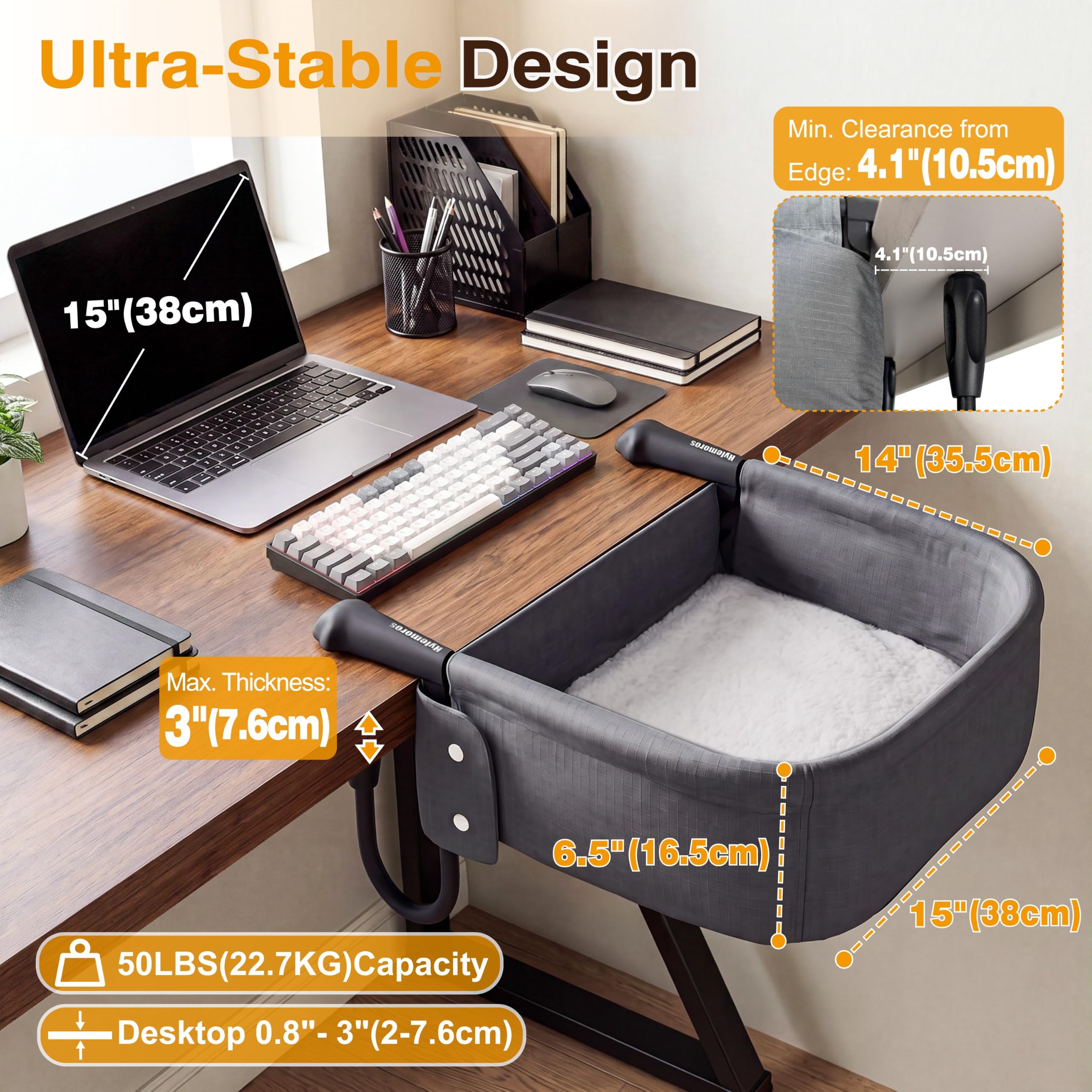 Panier Chat Bureau de Grande Taille, Ultra-robuset Hamac Chat | Pour bureau jusqu'à 7,6 cm, ultra-résistant, motif pattes, imperméable, tapis double face, montage facile (jeu/cuisine)