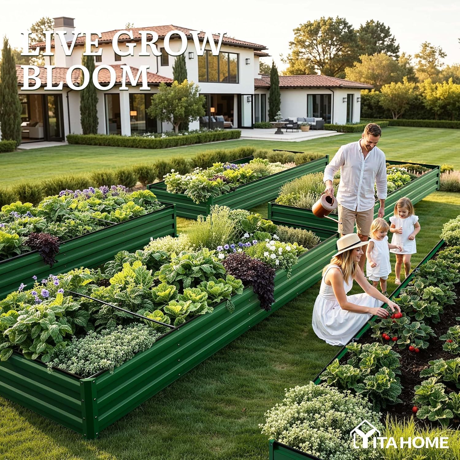 YITAHOME 12x4x1ft 2pcs Large Raised Garden Bed Kit, Galvanized Metal Planter Box with Gloves, Ground Nails, Support Rod, Outdoor Above Ground Planters for Plants Vegetables Flowers, Green Green 12x4x1ft 2pcs thumbnail 3