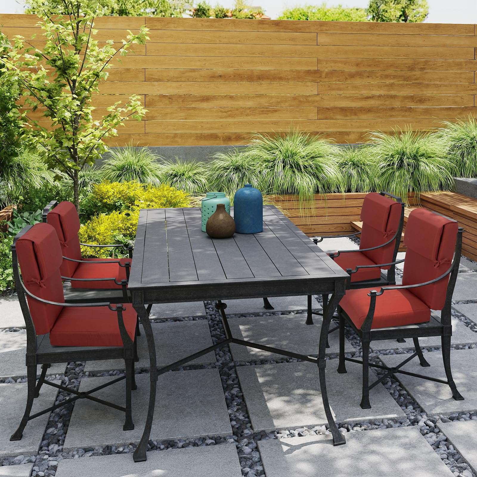 Aoodor 46 x 21 x 4 Inches Patio High Back Chair Cushions, Olefin Fabric Slipcover, Sponge Foam Filling, Set of 4, Wine Red