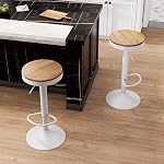 YOUNIKE Wooden Bar Stools Set of 2 Adjustable Counter Height Stools Round Breakfast Bar Stool Vintage Bar Chairs Rustic Swivel Bar Stool for Home Kitchen 300LBS Capacity (White)