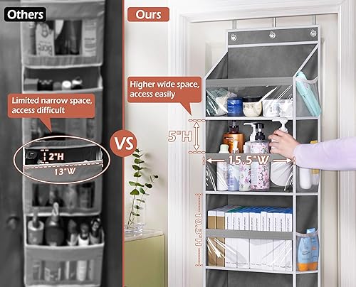 Miniatura 2 de MISSLO Organizador de almacenamiento sobre la puerta con 4 bolsillos grandes, 8 bolsillos laterales, organizador de puerta de armario colgante para