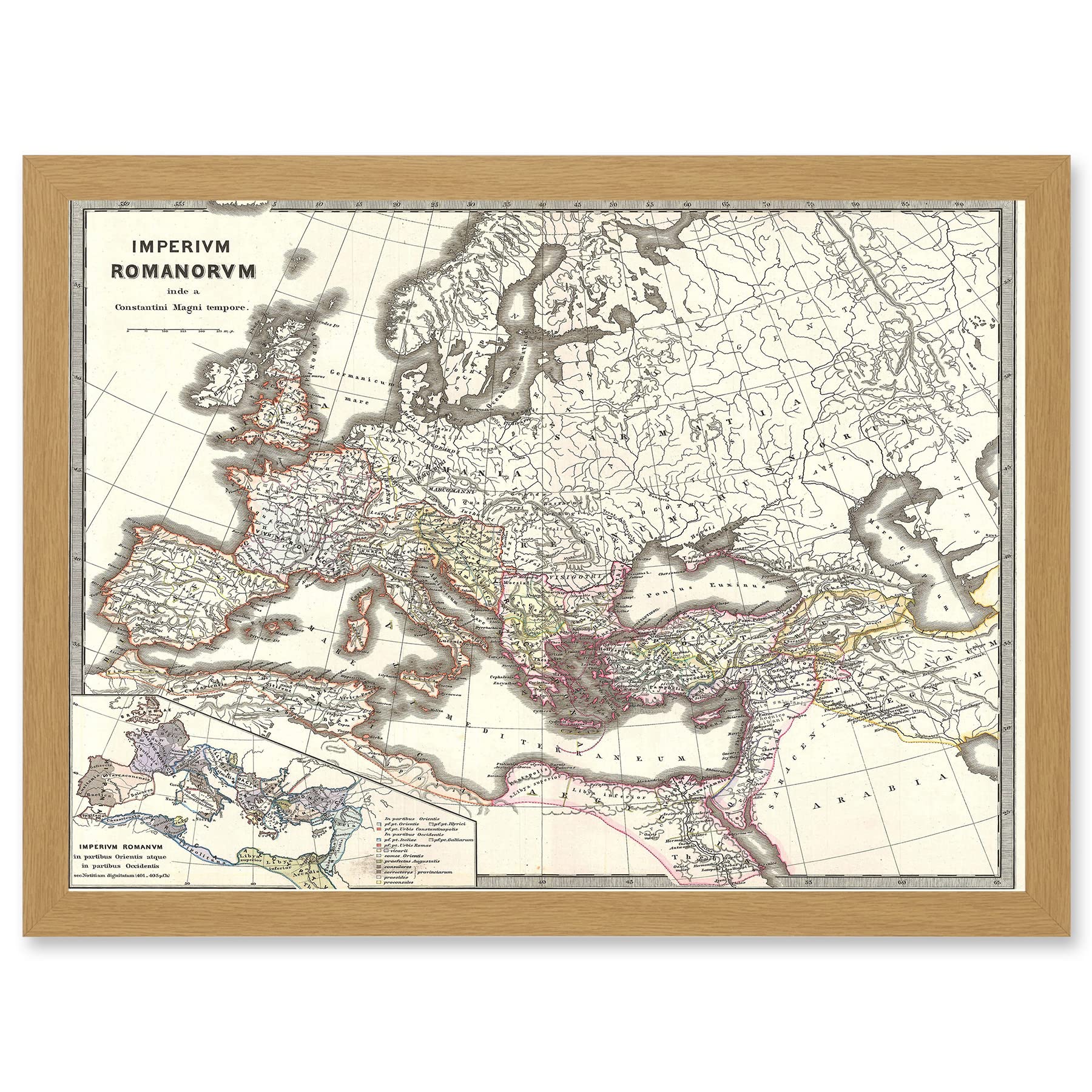 1865 Spruner Map The Roman Empire Under Constantine A4 Framed Wall Art Print