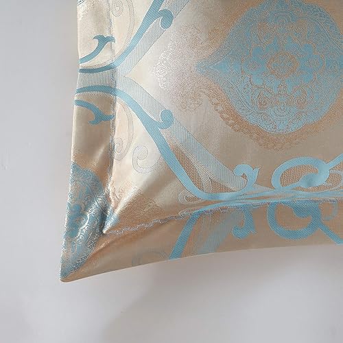 Miniatura 6 de Queen - Juego de funda de edredón de 6 piezas, parte superior jacquard de lujo, 100% algodón peinado suave en el interior, comodidad superior,