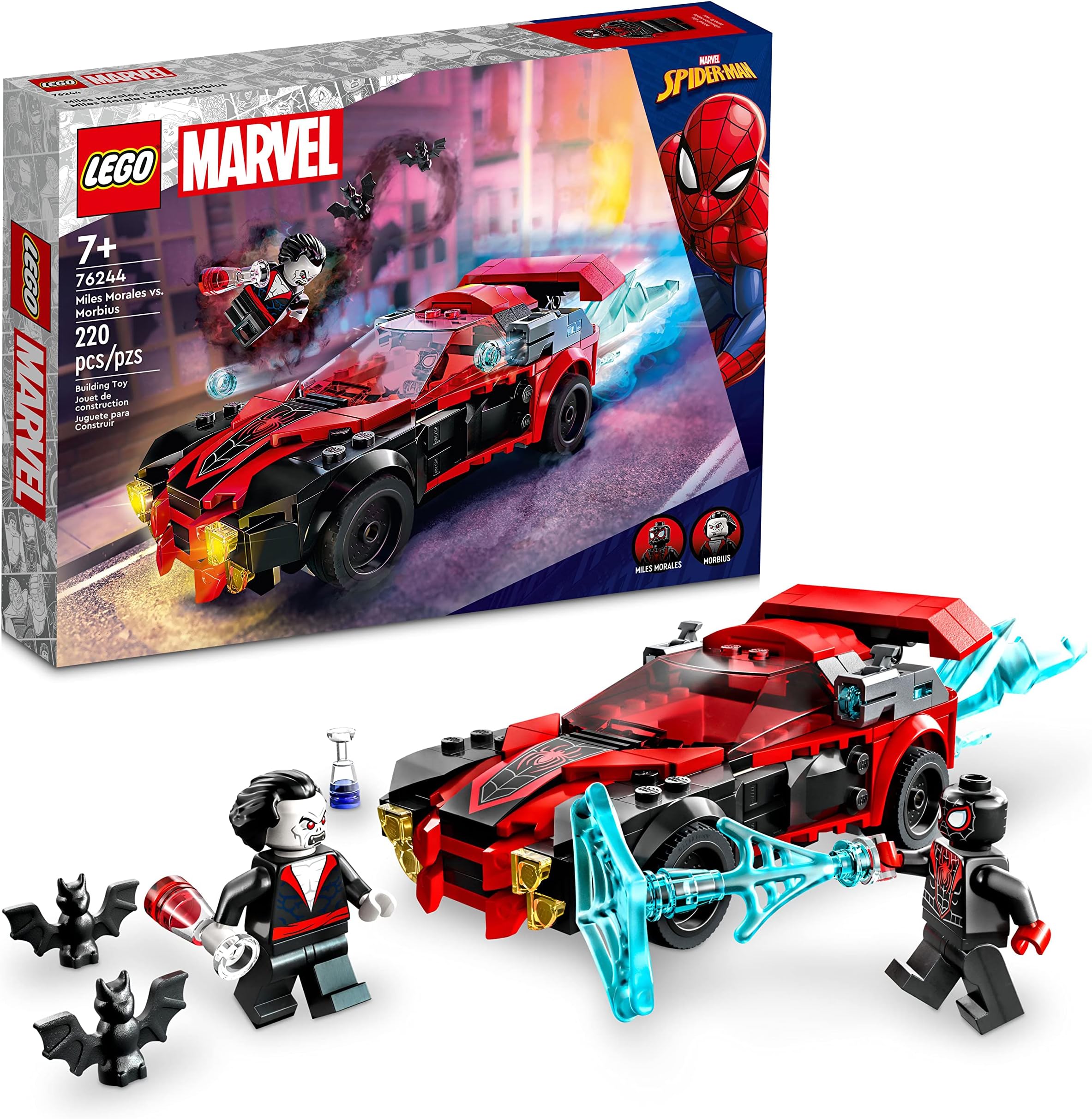 Marvel Spider-Man Miles Morales vs. Morbius 76244 Building Toy - Featuring Race Car and Action Minifigures, Adventures in The Spiderverse, Movie Inspired Set, Fun for Boys, Girls, and Kids