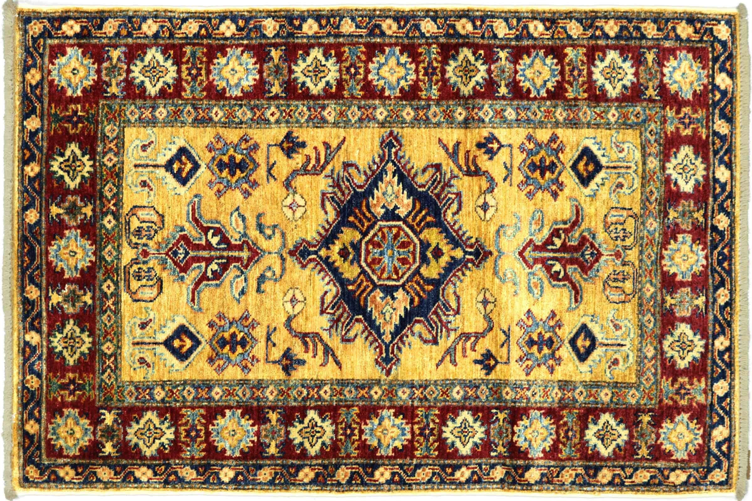 Tapis géométrique beige en laine Afghan Superkazak 80x120 cm