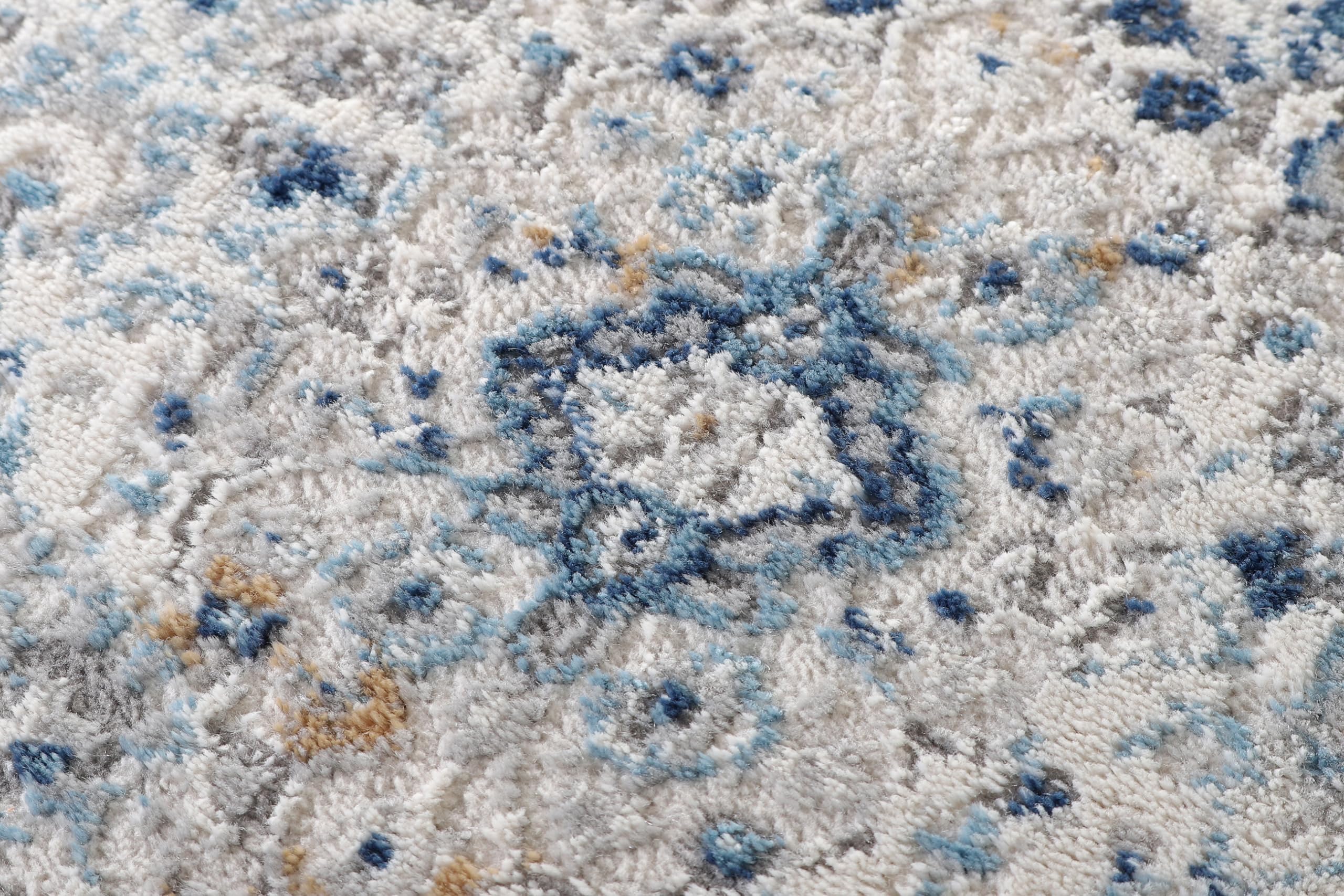 TAPISO Valley Rund Teppich Kurzflor Weiß Grau Blau Ornament 100 x 100 cm