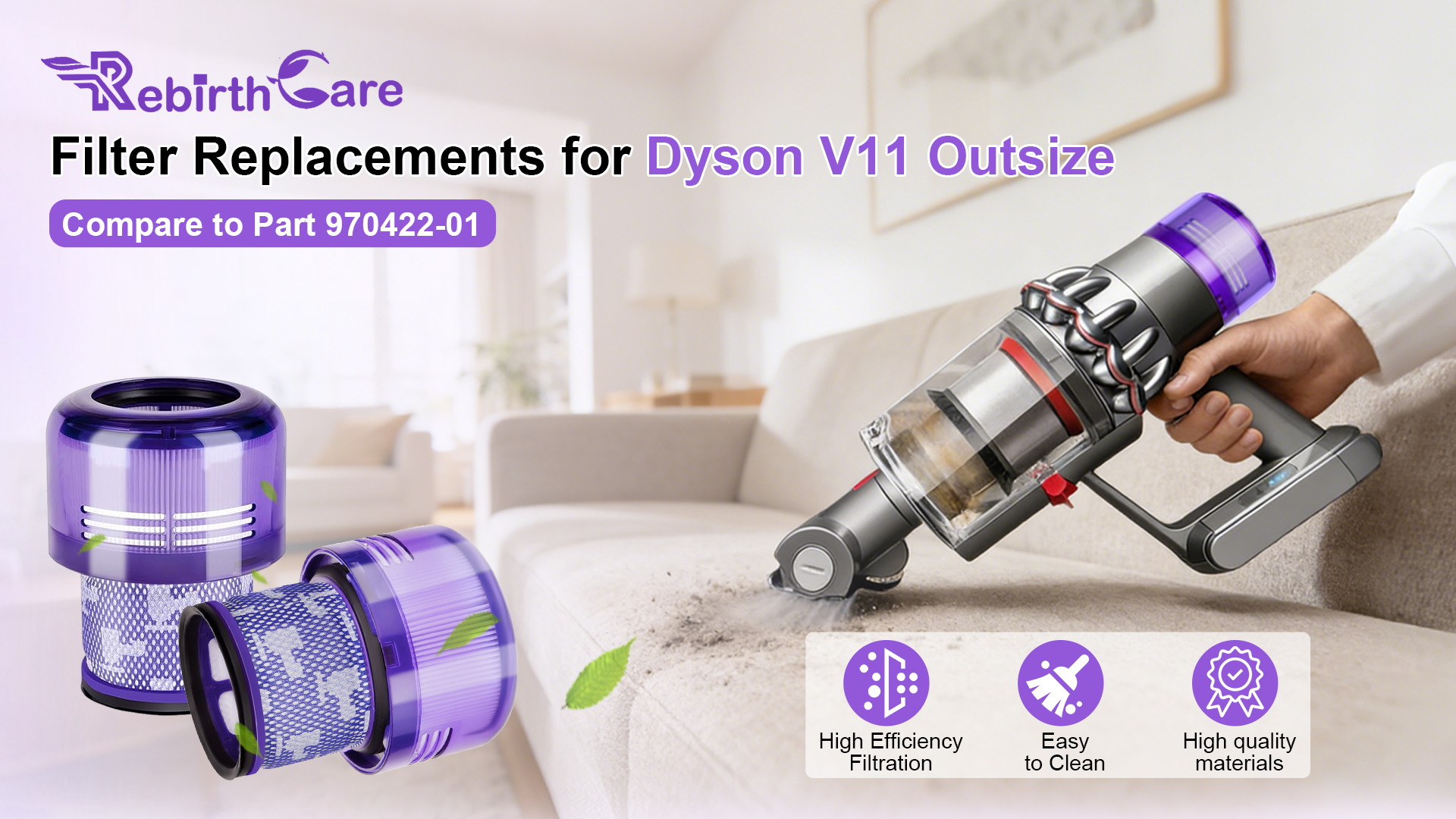 Image of 2 Pack Outsize Filter Replacement for Dyson V11 Outsize, SV29, SV16 Vacuum attachment for Dyson V11 Outsize Origin /Plus /Outsize+ /Absolute+ Vacuum Cleaner, Compare to Part 970422-01
