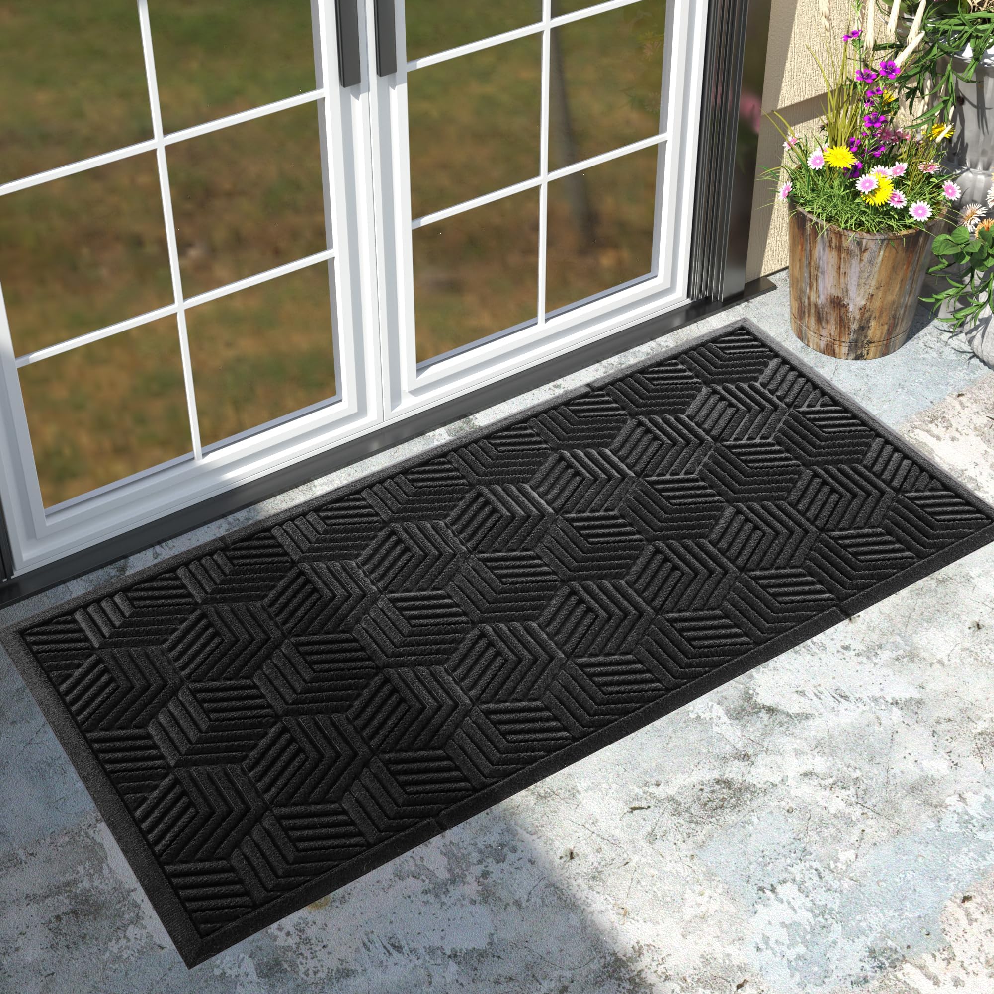 Yimobra Large Door Mat 47x24, All-Season Waterproof Outdoor Mats for Front Door Entrance with Drainage Holes, Heavy Duty Non-Slip Doormat for Garage Patio Entryway Indoor, Black