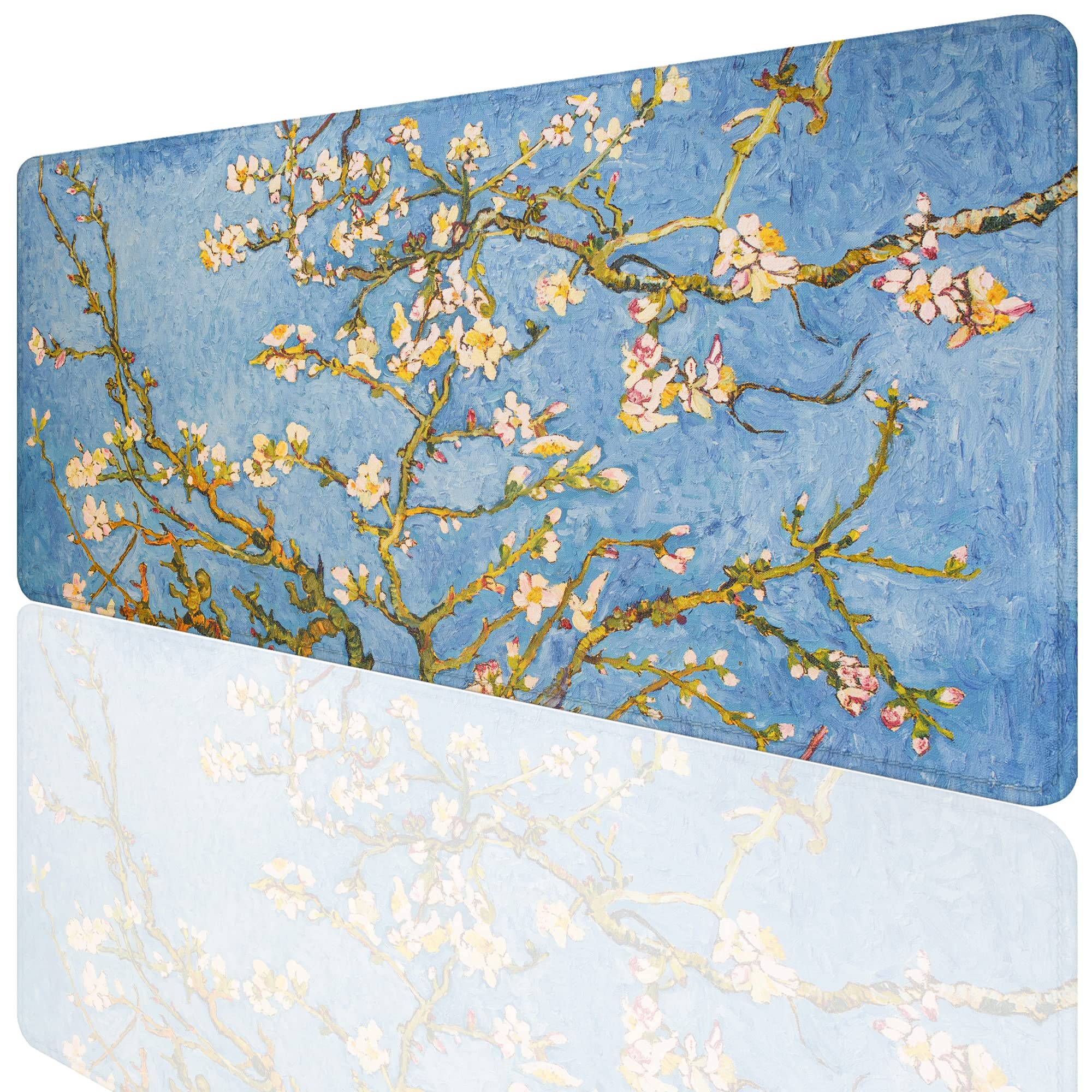 Desk Pad,Van Gogh Almond Blossom Desk Mat Extended Large for Office Work & Game,Non-Slip Rubber Base and Stitched Edges,Suitable for Offices,Keyboards,Computers and Laptops 31.5" X 15.7"