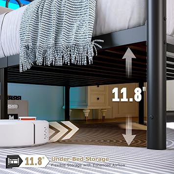 Homkdom Metal Twin Bed Frame with LED Storage Headboard,Black
