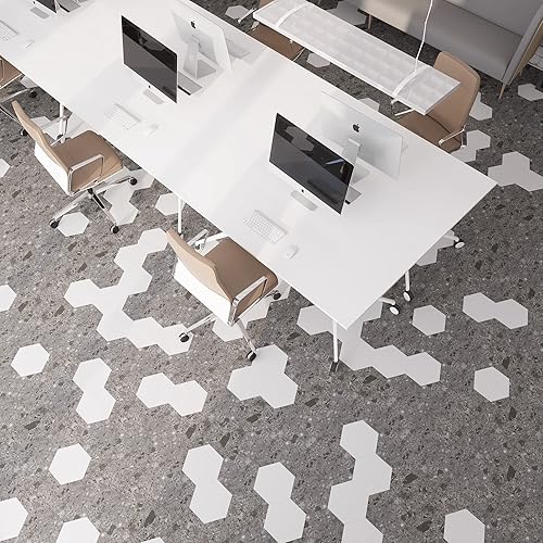 Miniatura 2 de Lucida Surfaces Azulejos de vinilo de lujo  Piso adhesivo con pegamento  25 azulejos hexagonales con aspecto de mármol y madera  MosaiCore  12.25