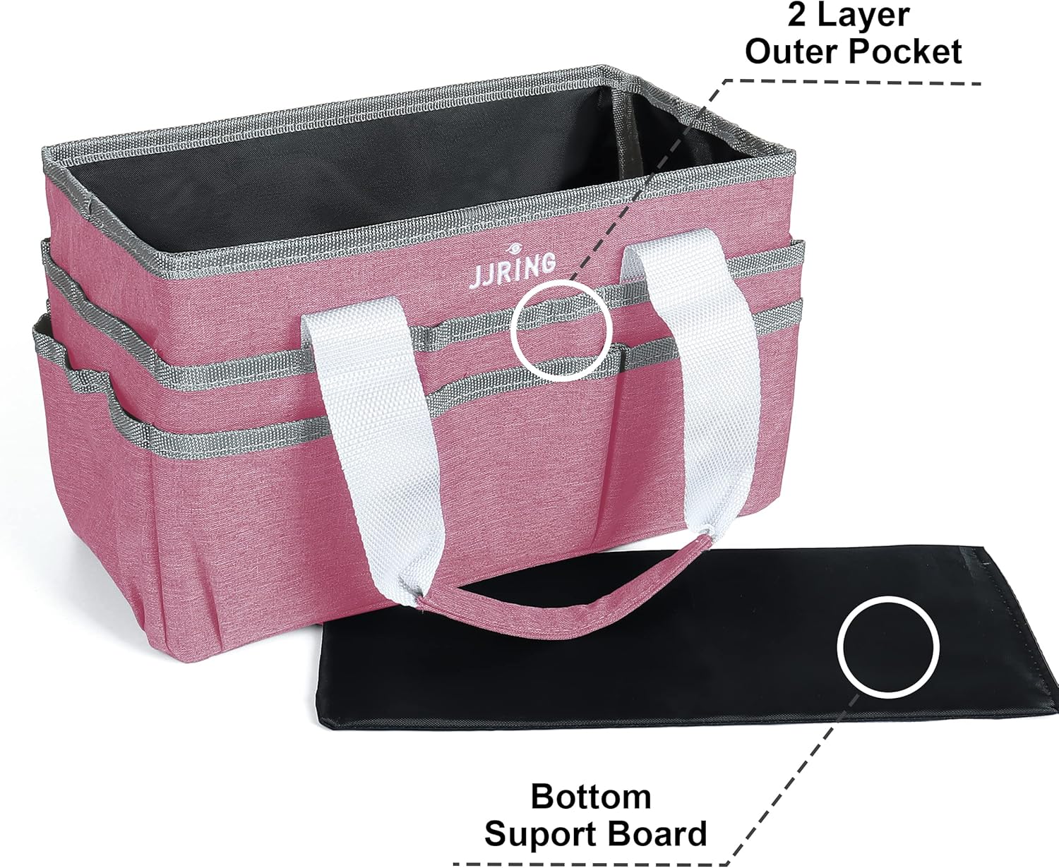 JJRING Craft Organizer Tote Bag, Art Storage Caddy with Multiple Pockets, Pink Sewing Bag for Art, Craft, Scrapbooking, School, Medical, and Office Supplies Storage - Image 3