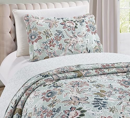 Miniatura 4 de Brilliant Sunshine Juego de edredón de 2 piezas con 1 funda, reversible, suave y ligero, para todas las estaciones, individual, verde