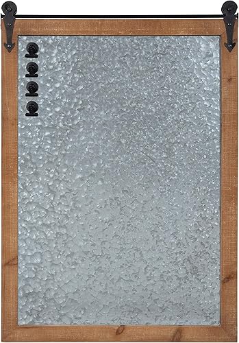 Miniatura 2 de Kate and Laurel Cates Modern Farmhouse - Tablero de notas magnético de metal galvanizado con marco de madera, color marrón rústico