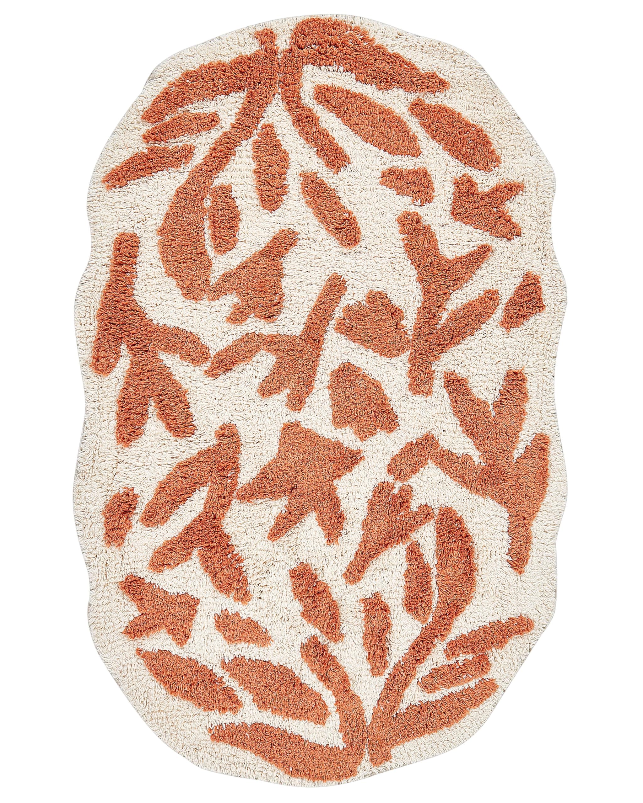 Beliani Tappeto da bagno moderno in cotone di forma irregolare 60 x 90 cm Modello decorativo Accessori da bagno arancione
