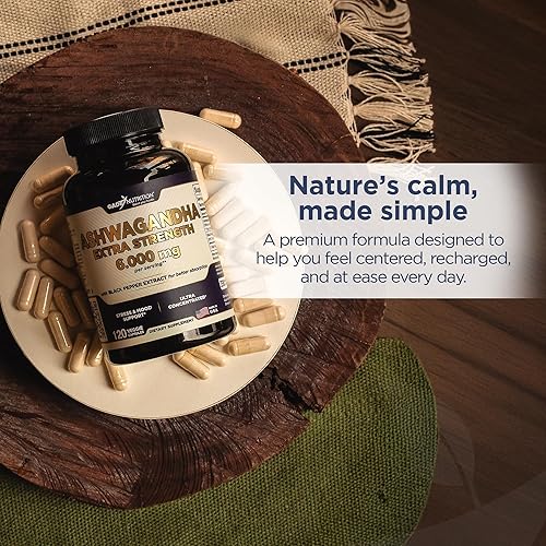 Miniatura 5 de Gade Nutrition Ashwagandha Supplements - Cápsulas de polvo de ashwagandha extra fuerte, con pimienta negra, estado de ánimo natural, enfoque y