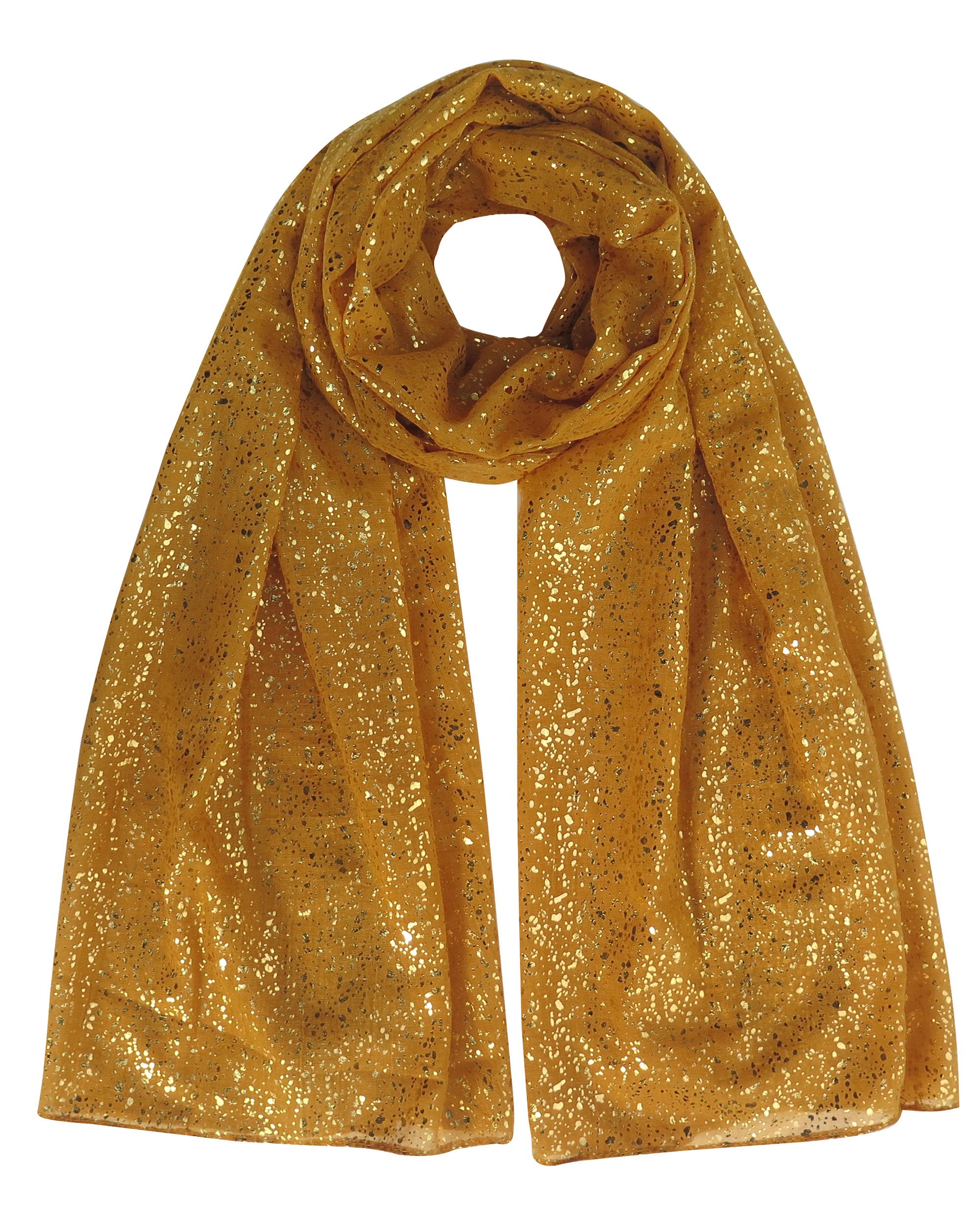 Lina & Lily Women's Head Scarf Hijab with Foil Gold Glitters (Mustard)