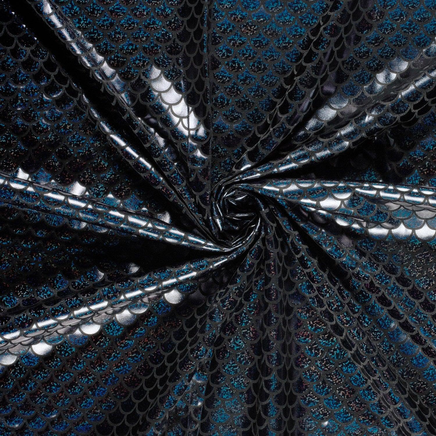 Spandex Dance Lame Foil Scales Fabric Material Black 1MTR