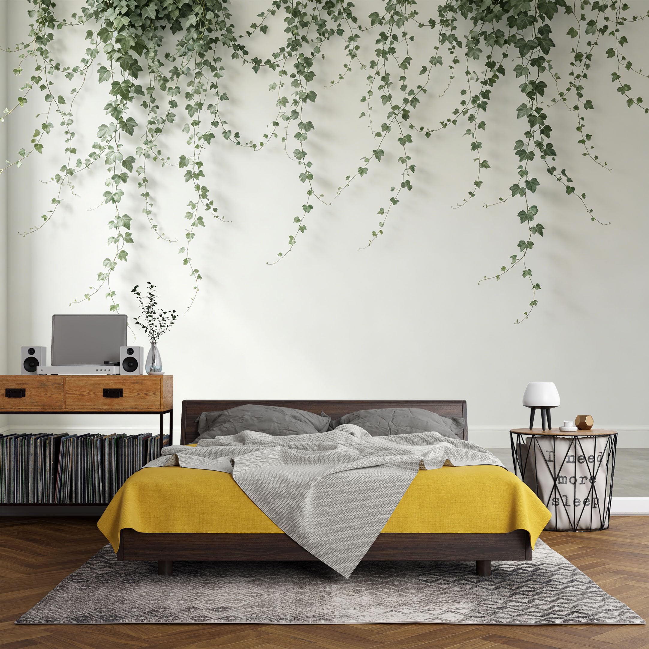 Custom Size Wall Mural， Botanical Green Ivy Hanging Vines Minimalist Nature Decor，SelfAdhesive Art Prints wall Fabric (No PVC) Removable Wallpaper Living Room Decor