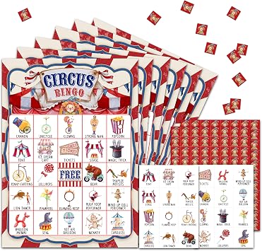 Circus Bingo Party Game Cards, Circus Themed Bingo Games, Carnival Party Favors Decorations, Birthday Holiday Bingo Cards Indoor Home Activities, 24 Players for Adult Party Supplies -12
